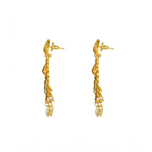 Women's Rose Gold Plated Alloy Kundan Earrings and Mangtikka (Green)