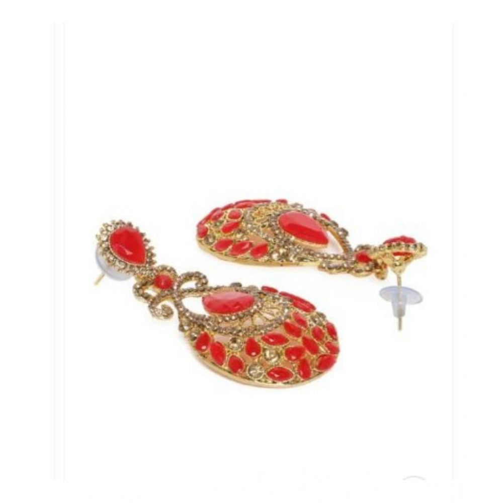 Generic Women's Rose Gold Plated Alloy Earrings (Gold & Red)