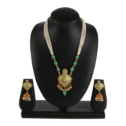 Generic Women's Rose Gold Plated Alloy Necklace &amp; Earings Set (Green)