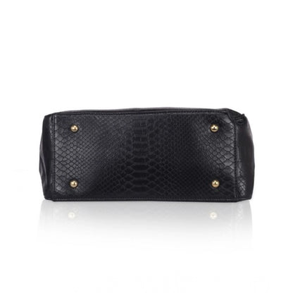 Women's Faux Leather Textured Tote Bag (Black)