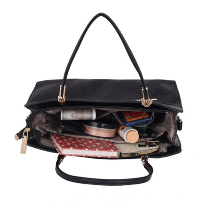 Women's Faux Leather Textured Adjustable Long Belt Handbag (Black)
