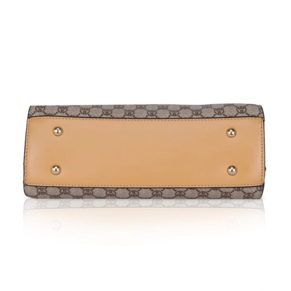 Women's Faux Leather Printed Handbag (Camel) – bottom view