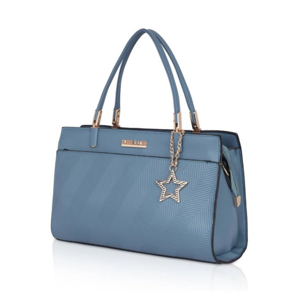 Women's Faux Leather Textured Adjustable Long Belt Handbag (Blue)