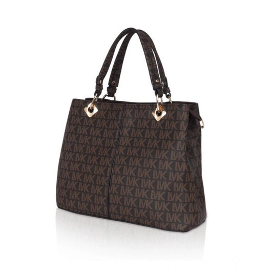 Women's Faux Leather Printed Handheld Bag (Brown)