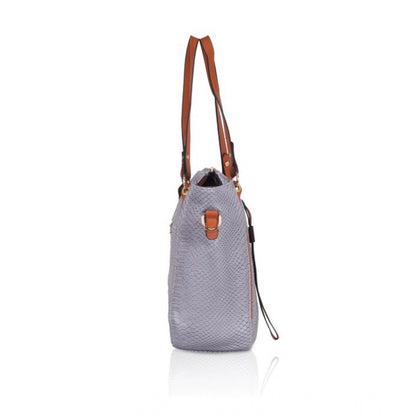 Women's Faux Leather Textured Tote Bag (Grey)
