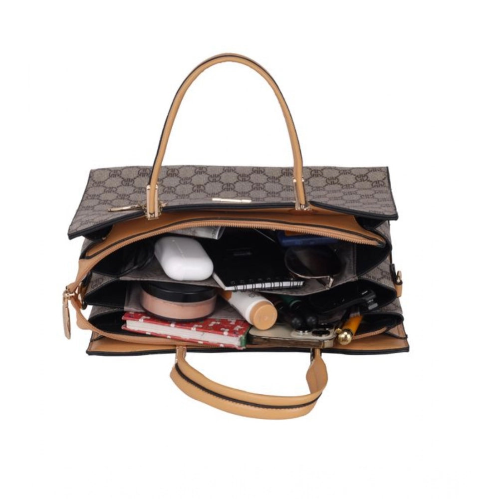 Women's Faux Leather Printed Handbag (Camel) – inner view