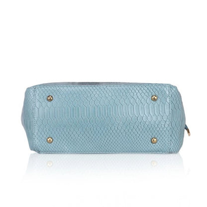Women's Faux Leather Textured Tote Bag (Blue)