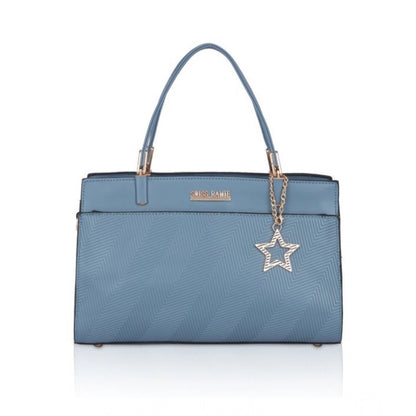 Women's Faux Leather Textured Adjustable Long Belt Handbag (Blue)