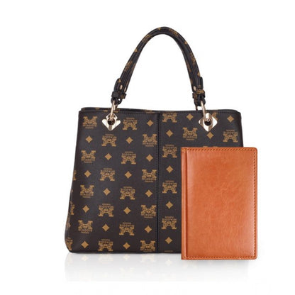 Women's Faux Leather Printed Handheld Bag (Brown )