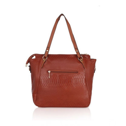 Women's Faux Leather Textured Tote Bag (Brown)