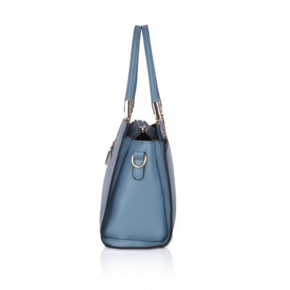 Women's Faux Leather Textured Adjustable Long Belt Handbag (Blue)