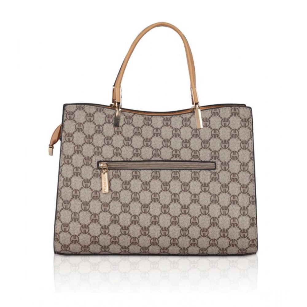 Women's Faux Leather Printed Handbag (Camel) – Stylish & Spacious Tote Bag for Daily Use