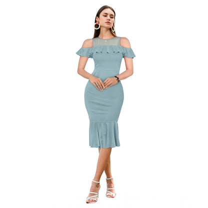 Generic Women's Knitting stretchable Solid Round Neck Sleeveless Dress (Pista )