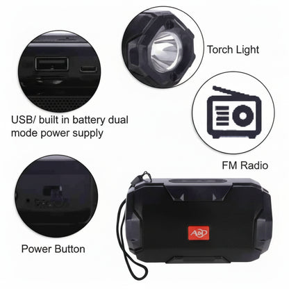 Wireless AO105 Bluetooth Speaker (Black) with features highlighted