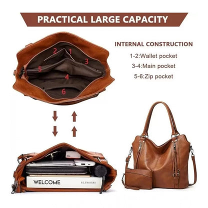 Generic Women's PU Leather Large Shoulder Zipper Handbag (Brown)