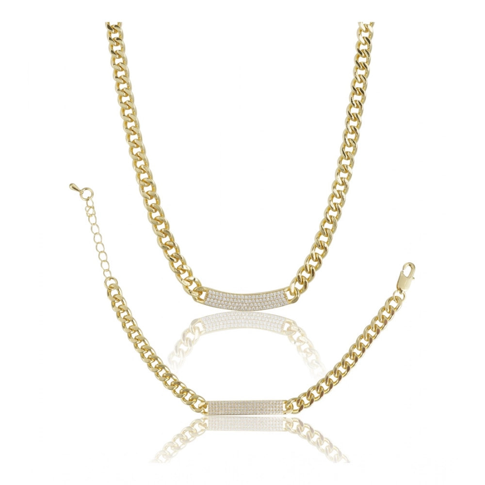 Generic Women's Stainless Steel Gold Polish Polish Hand Bracelet And Necklace (Gold Plated)
