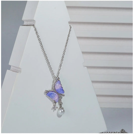 Generic Women's Stainless Steel Butterfly Dailywear Pendent Delicate Chain (Silver Plated)