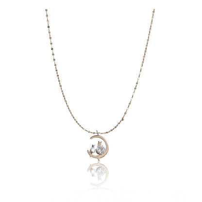 Generic Women's Stainless Steel Moon Pendent Delicate Chain (Gold Plated)