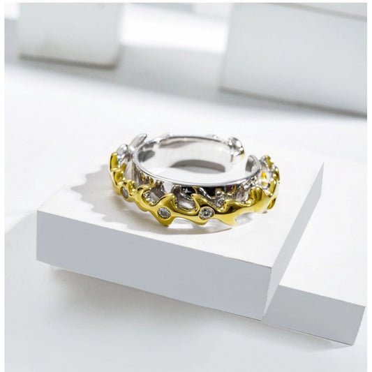 Stainless Steel Double Tone High-Quality Freesize Ring (Silver Plated)