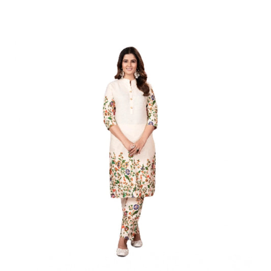 Women's Cotton Printed 3/4th Sleeve Kurti With Pant (Cream )