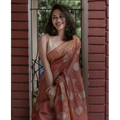 Women's Silk Printed Saree With Unstitched Blouse 5.5Mtr (Maroon)