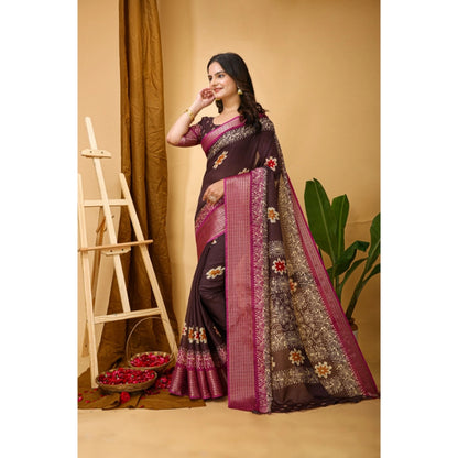 Generic Women's Soft Blooming Marshmallow Fabric Kalamkari Printed Saree With Unstitched Blouse 5.5Mtr (Maroon)