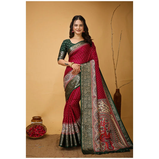 Generic Women's Soft Dola Cotton Kalamkari Printed Saree With Unstitched Blouse 5.5Mtr (Maroon)