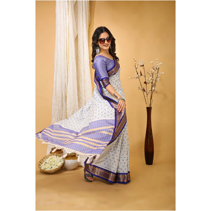 Generic Women's Soft Cotton Silk Printed Saree With Unstitched Blouse 5.5Mtr (Purple)