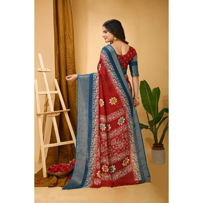 Marshmallow Fabric Kalamkari Printed Saree