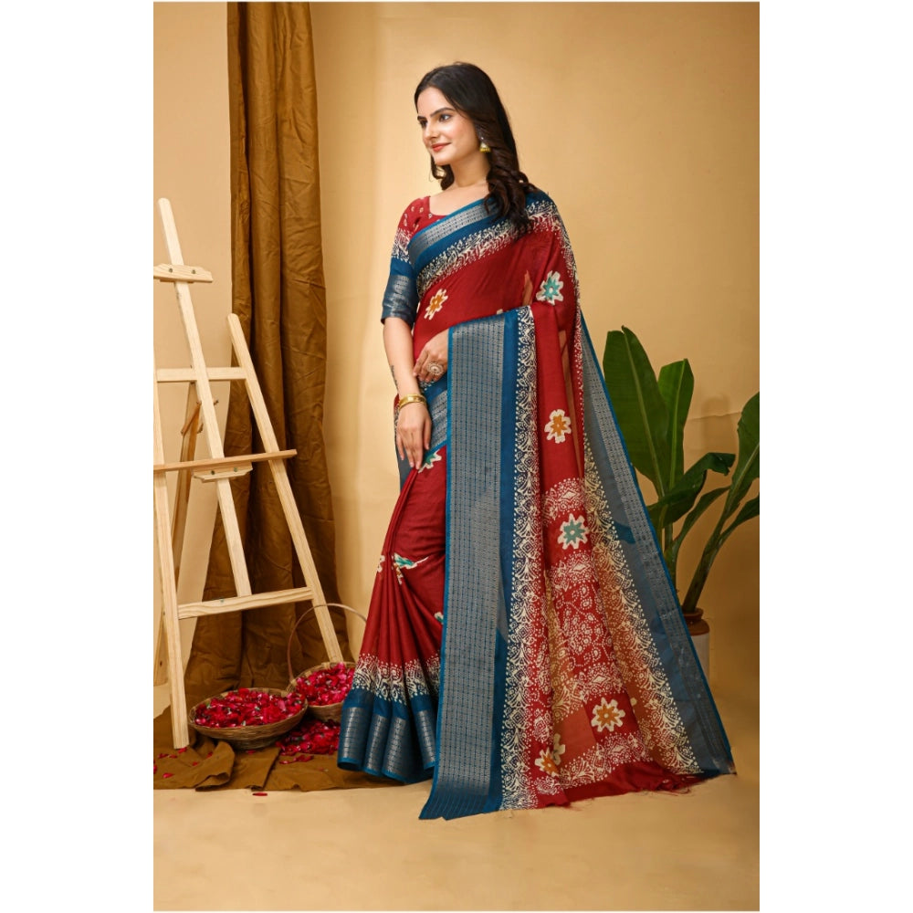 Soft Blooming Marshmallow Fabric Kalamkari Printed Saree