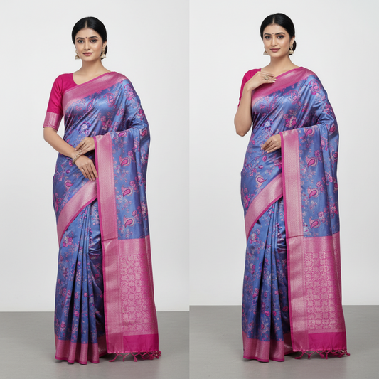 Woman wearing a Banarasi Jacquard Printed Saree 