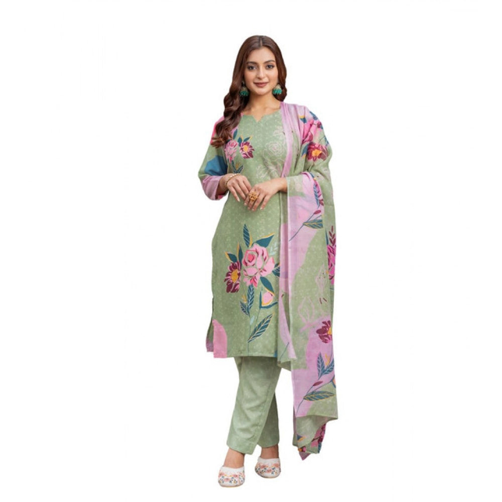 Women's Cotton Blend Printed Kurti With Pant Dupatta Set