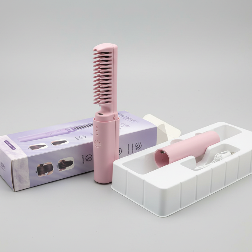 Meneflix Portable Mini Hair Straightener Cordless Rechargeable Mini Adjustable Hair Straightener Hot Comb