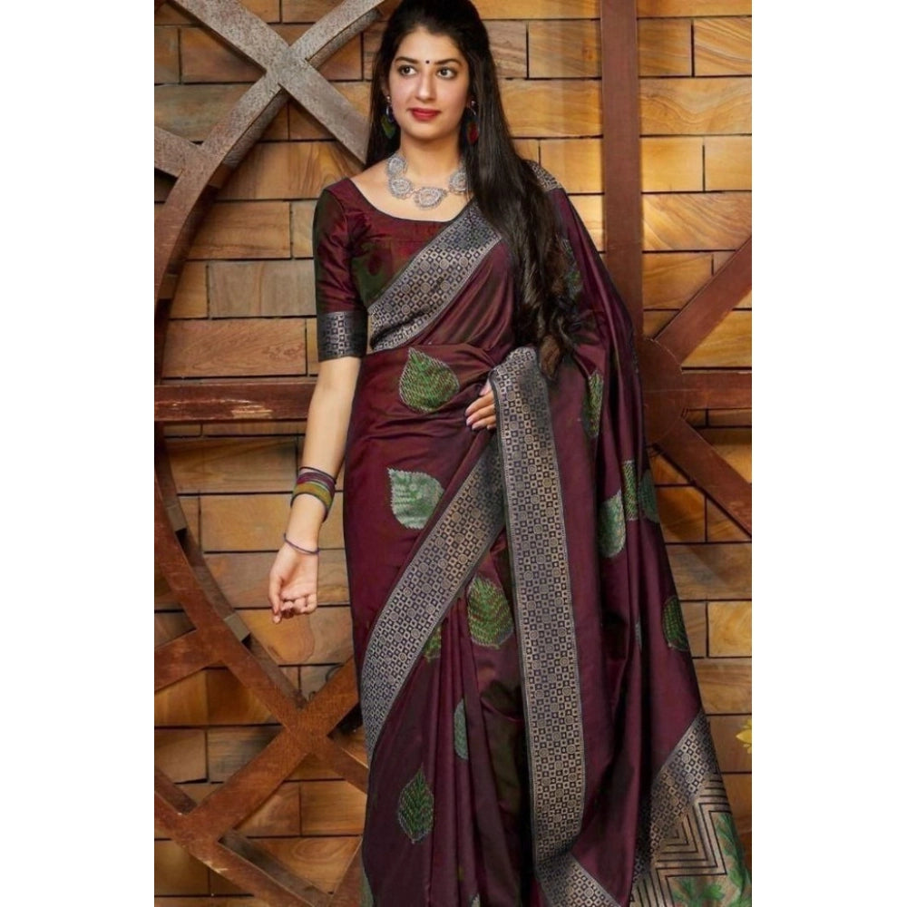 Women's Litchi silk Printed Saree With Unstitched Blouse