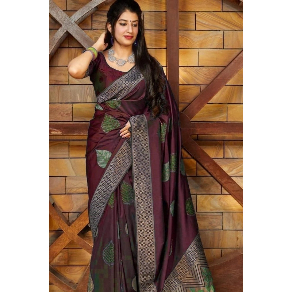 Women's Litchi silk Printed Saree With Unstitched Blouse