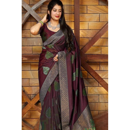 Women's Litchi silk Printed Saree With Unstitched Blouse