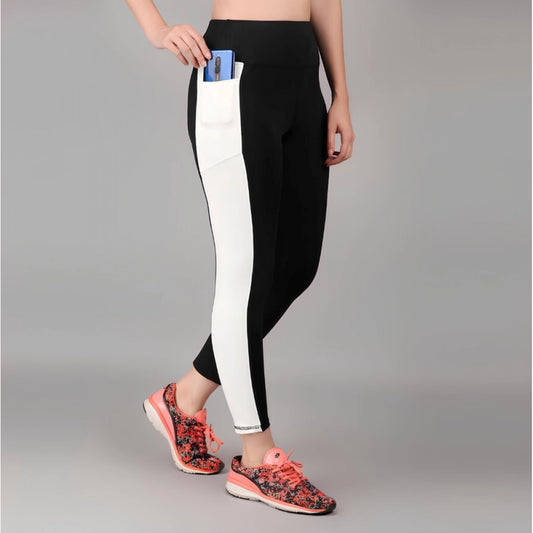 Women's Polyester Solid Ankle length High Waisted Tights (Black)