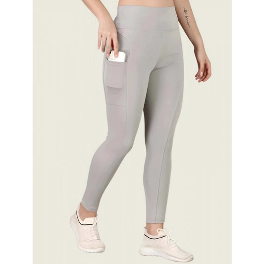 Women's Polyester Solid Ankle length High Waisted Tights (Grey)