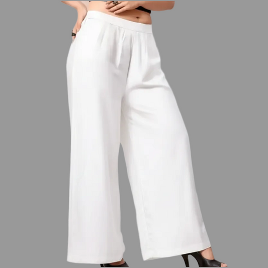 Women's Casual Rayon Solid Ankle Length Palazzo (White, Free Size)