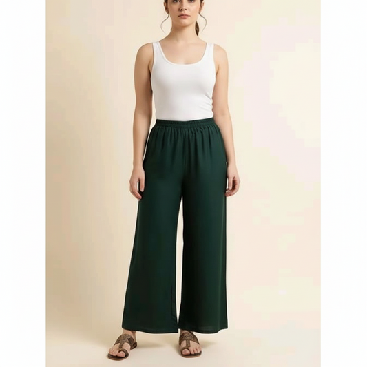 Women's Casual Rayon Solid Ankle Length Palazzo (Green, Free Size)