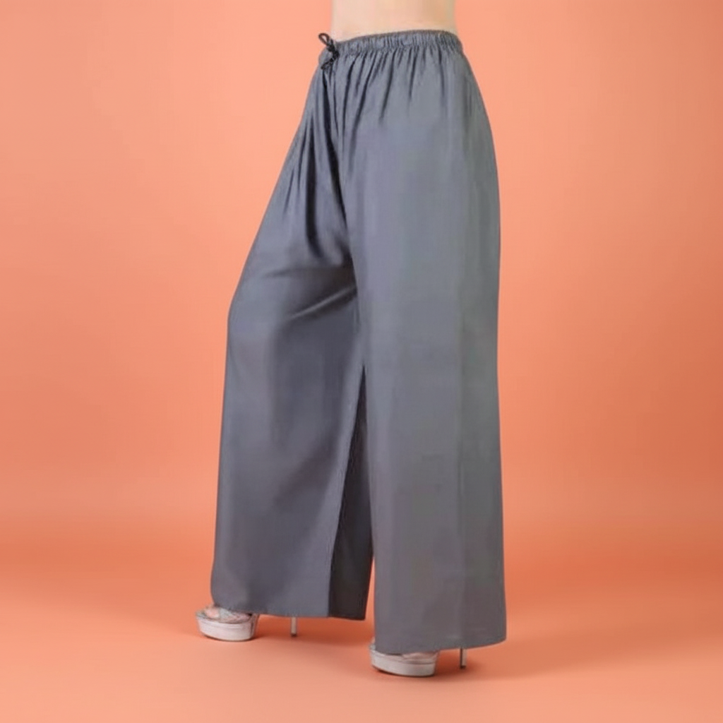 Women's Casual Rayon Solid Ankle Length Palazzo (Grey, Free Size)