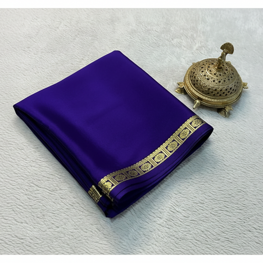 Crepe Chit Pallu Solid Saree With Unstitched Blouse 5.5Mtr (Dark Purple)