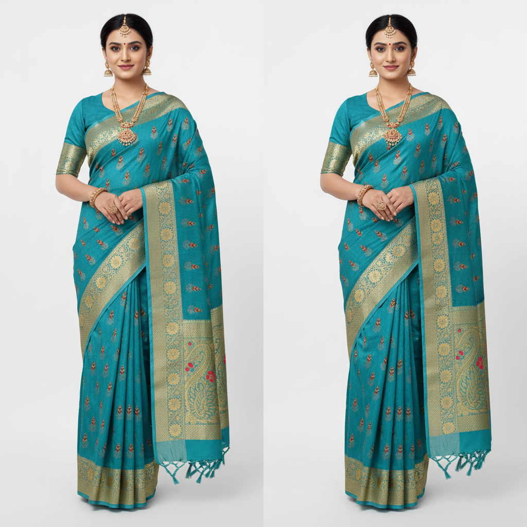 Women's Digital Dolla Silk Printed Saree With Unstitched Blouse 5.5Mtr (Sky Blue)