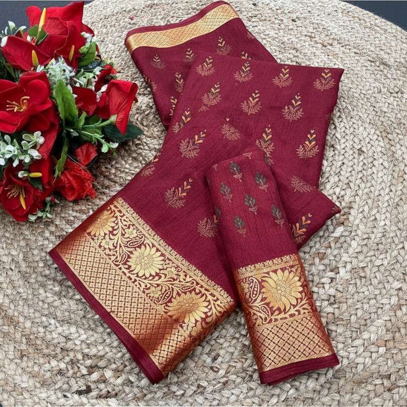 Digital Dolla Silk Printed Saree With Unstitched Blouse 5.5Mtr (Maroon)