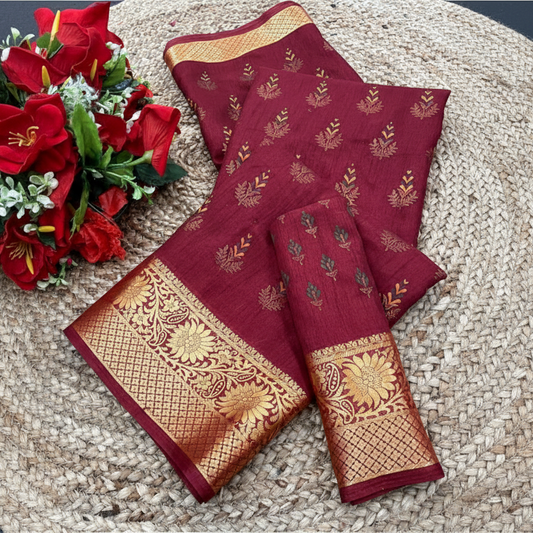 Digital Dolla Silk Printed Saree With Unstitched Blouse 5.5Mtr (Maroon)