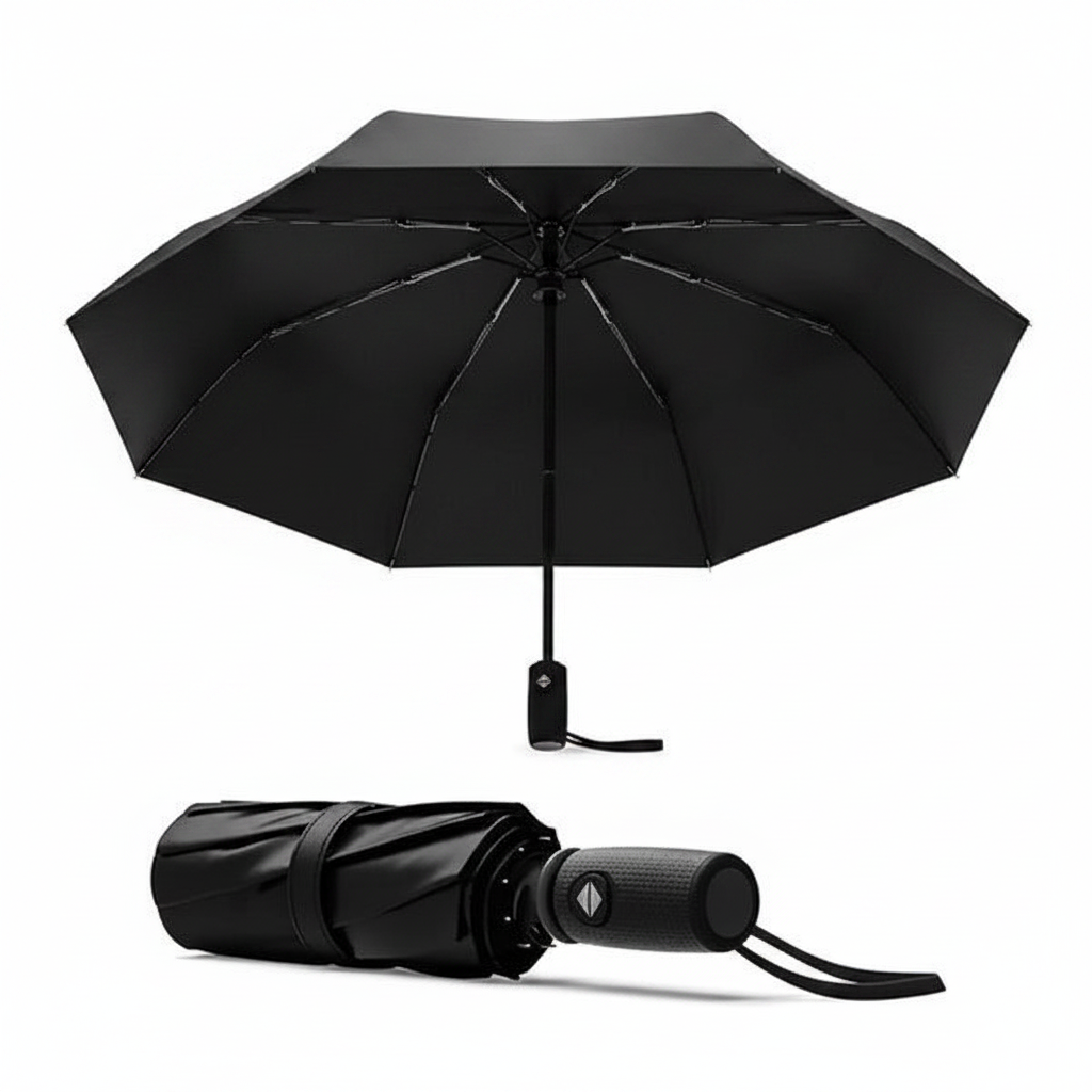 3 Fold with Auto Open and Close Umbrella, Automatic Folding Black Umbrella