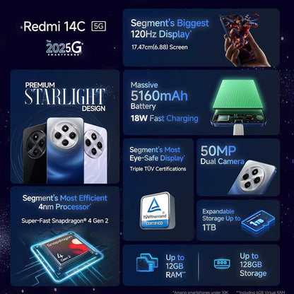 Redmi 14C 5G (4GB RAM, 64GB Storage, Starlight Blue)
