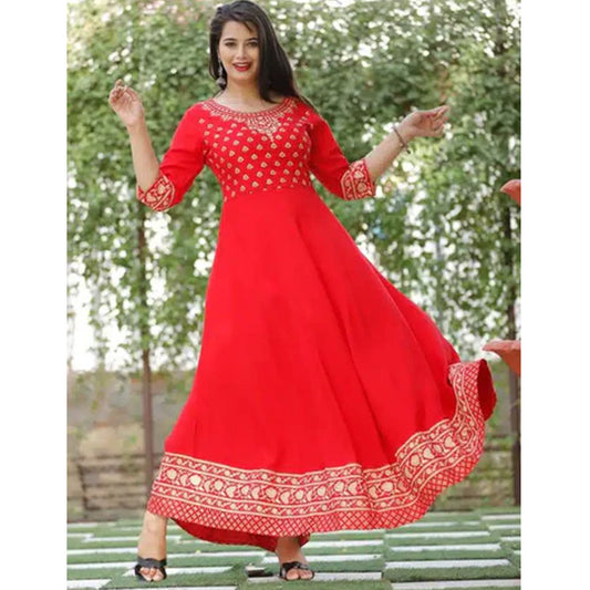 Rayon Printed Anarkali Kurti for Women