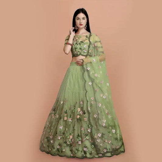 Net Embroidred Semi Stiched Lehenga Choli