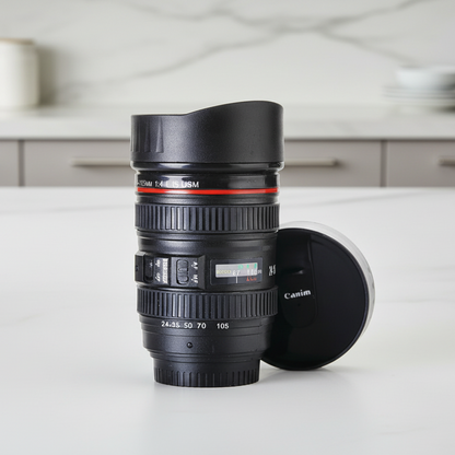 Camera Lens Shaped Coffee Mug Flask With Lid